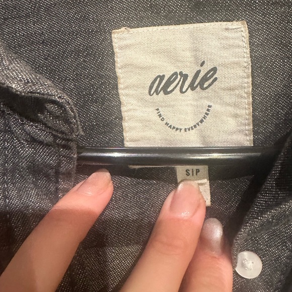 Aerie Oversized Button-Up Denim Shirt, Gray or Washed Black, Size S - Picture 7 of 10